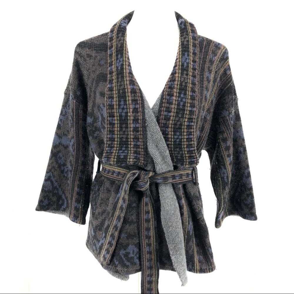 NSF Gray-Blue Belted Cardigan | All Seasons, Wool-Cashmere Blend